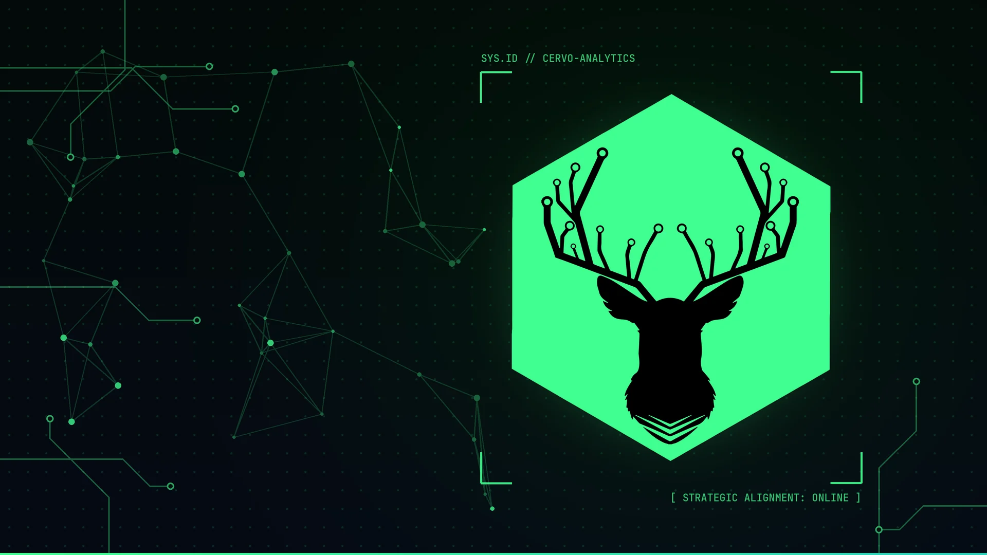 Cervo Analytics deer logo on a network of connected systems